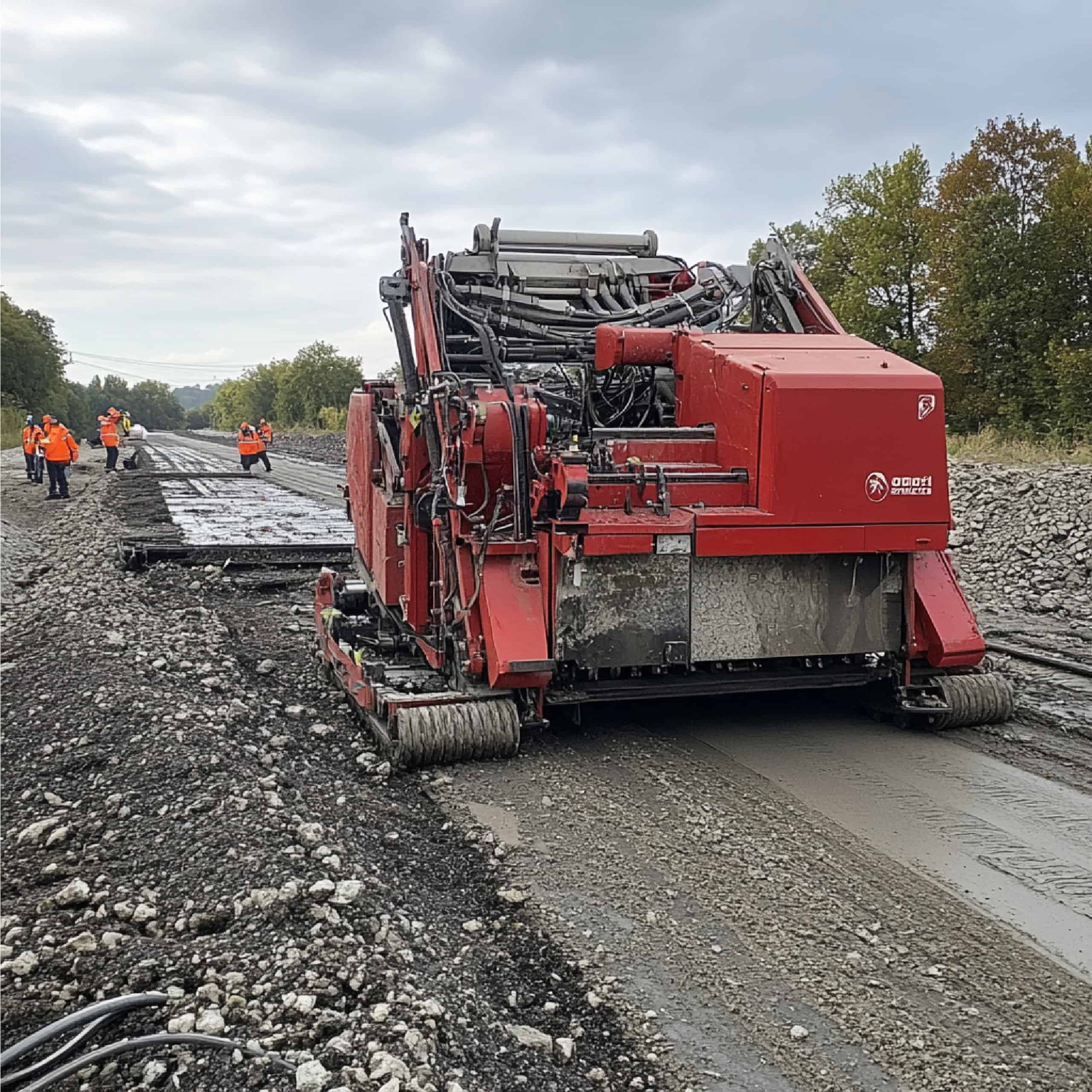 Heavy-duty asphalt paving machine for road construction projects.